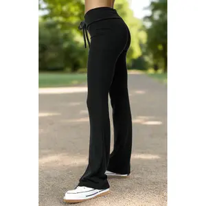 Women's Black Flare Brushed Sweatpants - Soft and Comfortable Fabric for a Cozy Feeling Womenswear Bottom Drawstring Women