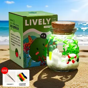 Serene Glowing Enchanting Desk Oasis Marimo Garden - Self-Contained Glass Ecosystem, Low-Maintenance Mini Peninsula Habitat with Cute Moss Ball, Complete DIY Aquatic Decor Kit (Includes LIVELY Moss Ball Pet)