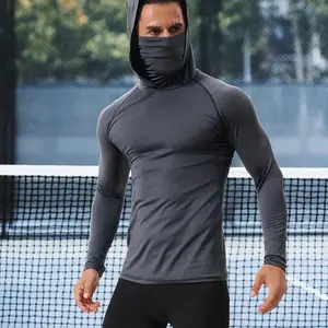 Men’s hooded sweatshirt with a face mask design, made from high-elasticity, quick-drying, breathable fabric—ideal for outdoor fishing and running.