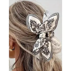 Elegant Paisley Bowknot Hair Claw for Women, Vintage Trendy Hair Clip, Versatile Hair Accessory for Prom & Special Occasions