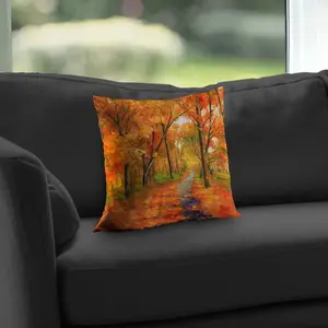 Begin Home Decor C1PC1414DGJTU6 14 x 14 in. Autumn Trail in the Forest - Contemporary Poly Twill Throw