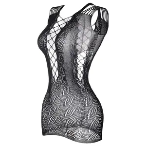 Womens Lingerie Sexy Fishnet Bodycon Dress Stripper Outfit Hollow Out Beach Cover Up Mesh Chemise Babydoll