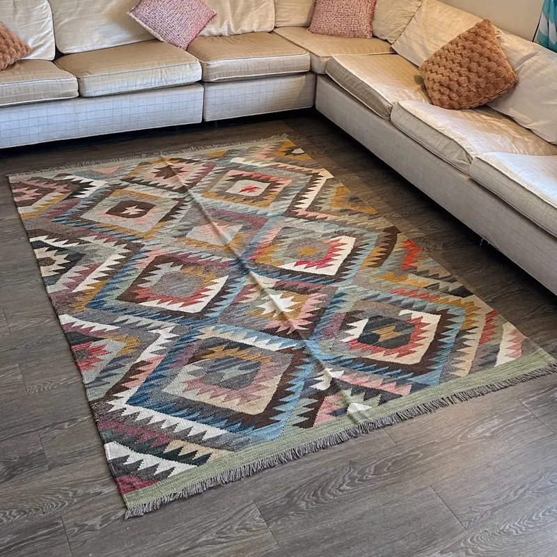 Area Rug, Flat wave, Authentic Afghan Kilim, Handwoven, Oriental Rug, 6.7’ x 4.10’ living room