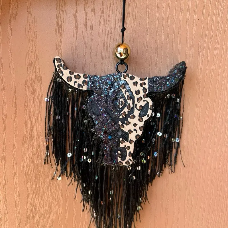 Bull Skull air freshener for your car! Cheeta Bull Freshie with Fringe