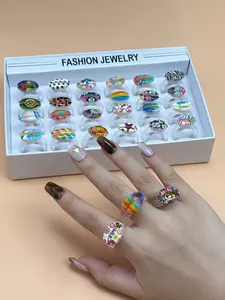 Random 20 Pieces Seashell Rings, Cute Funny Style Flower Animal Star Pattern, Party & Daily Wear, Trendy Jewelry, Birthday Gift