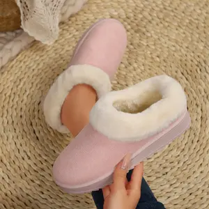 Women's Stylish Plush Slipper Slides Warm Mini Snow Boots Closed-Toe Shoes Non-Slip Sole for Home & Daily Indoor Outdoor Wear Footwear Classic