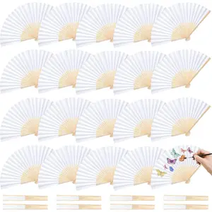 28 count White Paper Folding Hand Fans 8.3 Inch - Foldable Handheld Fans for Women, Wedding Party Favors, Bridal Shower, DIY Crafts, Photography Props