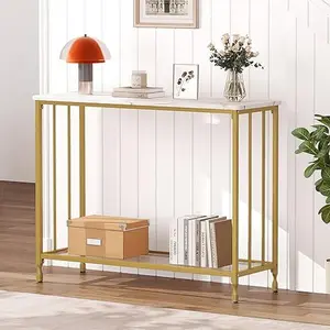 Console Table, Sofa Tables Narrow Entryway Table with Glass Shelf and Metal Frame, 33.5” Behind Couch Table Industrial Hallway Table for Living Room, Foyer, Bedroom
