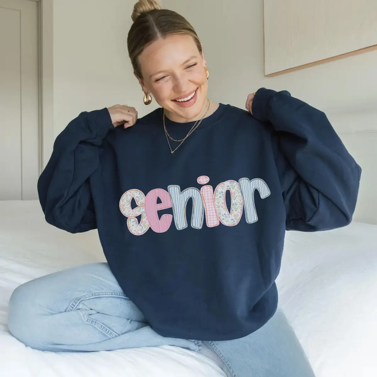 Coquette Senior 2026 Sweatshirt, Preppy Grandmillennial Patchwork Crewneck, Class of 2026 Shirt, Aesthetic Back to School Graduation Gift