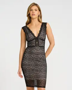 EXPRESS x bebe Lace V-Neck Strappy Mini Sheath Dress