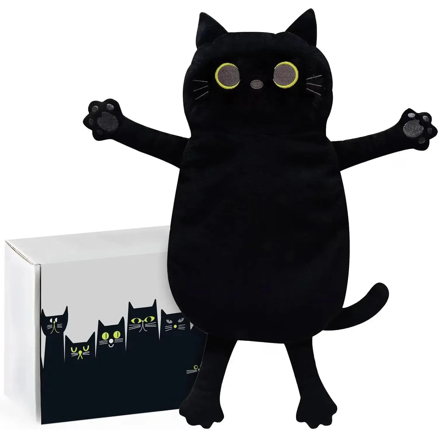 Large Black Cat Microwavable Stuffed Animals, 21 * 12" Microwave Heating Pad with Washable Cover, Cute Soft Cozy Pillow Plush Heatable Warm Stuffed Animals, Kawaii Hot and Cold Plushie Toy
