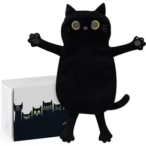 Large Black Cat Microwavable Stuffed Animals, 21 * 12" Microwave Heating Pad with Washable Cover, Cute Soft Cozy Pillow Plush Heatable Warm Stuffed Animals, Kawaii Hot and Cold Plushie Toy
