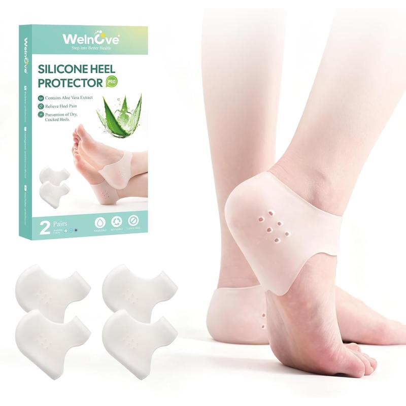 Welnove Silicone Heel Protectors for Shoes - 4 Pcs Gel Heel Cups with Aloe Vera Extract for Women Men - Shoe Cushion Inserts Pads for Plantar Fasciitis, Spur, Dry Cracked Heels,Blister, Size L