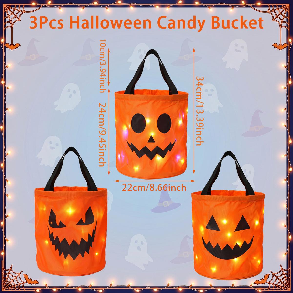 3/4 Pcs Halloween Candy Bucket with LED Lights Non Woven Gift Bags Trick or Treat Bags Pumpkin Candy Bags Reusable Tote Bags for Kids Students Adults, Night Light Bags for Home Garden Lawn Decorations, Halloween Birthday Christmas Party Favor Supplies 3/4 Pcs Halloween Candy Bucket with LED Lights Non Woven Gift Bags Trick or Treat Bags Pumpkin Candy Bags Reusable Tote Bags for Kids Students Adults, Night Light Bags for Home Garden Lawn Decorations, Halloween Birthday Christmas Party Favor Supplies