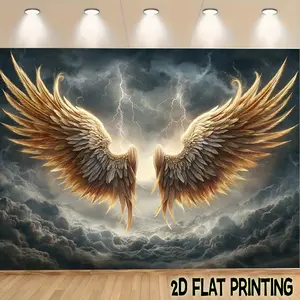 2D Flat Banners 1pc With glowing wings_ thunderstorms and dramatic lightning  Theme designfor parties, events and home decor, perfect for living rooms