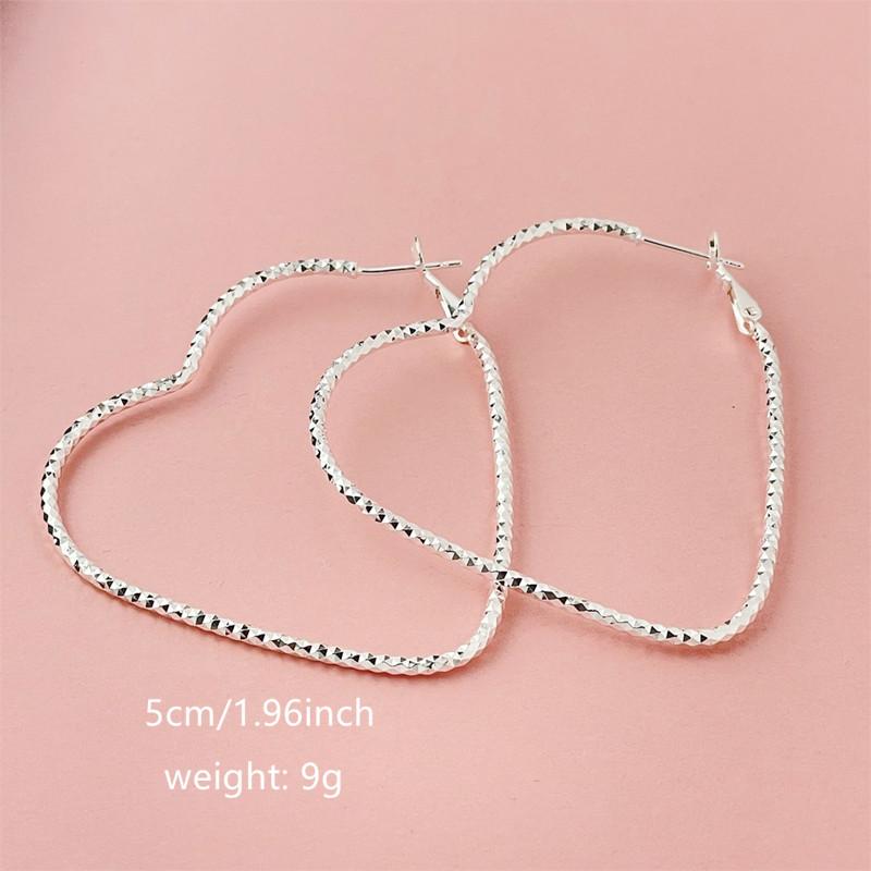 Punk Large Heart Hoop Earrings - 925 silver plated Hollow Heart Hoops - Big Heart Shape - Exaggerated Outline - Personalized Geometric Earrings for Women,Mother’s Day gift.