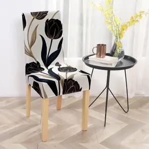 2/4/6pcs Simple and Elegant Floral Printed Chair Covers, Easy to Install, Removable and Washable, Perfectly Fit Chairs. Ideal for Home, Kitchen, Living Room, Daily Use and Festival Decoration.