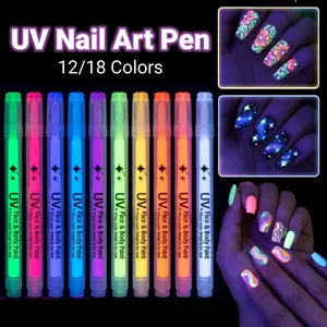 12/18 Color Neon Nail Art Pens Set, Glow-In-The-Dark Fluorescent Nail Brushes, DIY Nail Tools, Home Manicure Supplies, Perfect Gift for Nail Enthusiasts