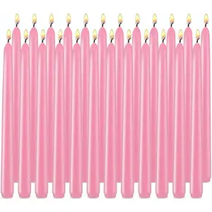 24 Pack Pink Taper Candles, 7-8 Hours Burn Time, Unscented, Smokeless and Dripless, 0.79 x 10 Inch Dinner Candle Set for Household, Wedding, Party and Home Décor Candlesticks