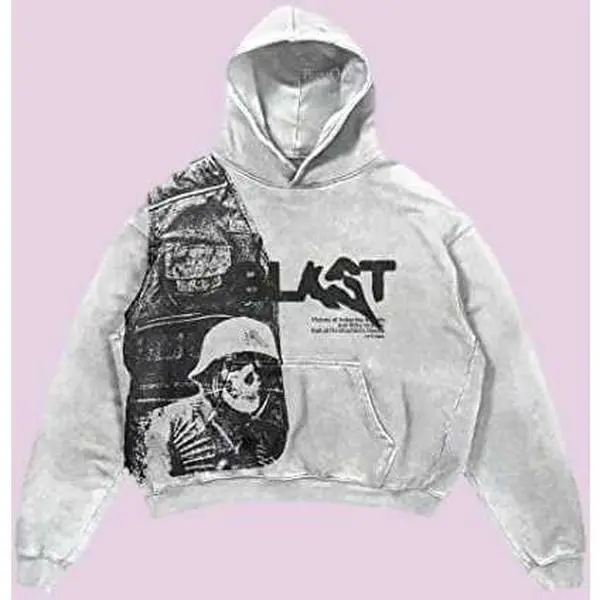 Vintage Y2K Hoodie Gothic Casual Letter Explosion Print Pattern Skull Fashion Hoodie Men's Harajuku Men's Clothing Menswear Retro Streetwear Tops Graphic Outfits Long Sleeve Sweatshirts Polyester Pullover Chainsaw
