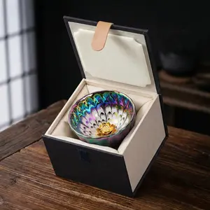 Tenmoku Ceramic Teacup with Dragon Pattern, Colorful Glaze Artistic Tea Cup with Gift Box, Collectible Home Decor & Gift for Christmas, Valentine’s Day, Birthday or Mother’s Day