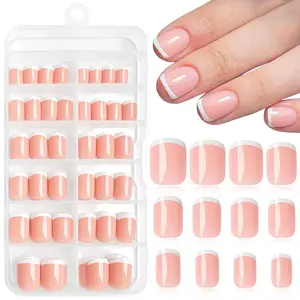 French Tip Press on Nails, French Tips Nails, 120pcs Short Square Fake Nails, Full Cover Glossy Press on Acrylic Artificial False Nails, Manicure Supplies for Women Girls DIY Nail Art