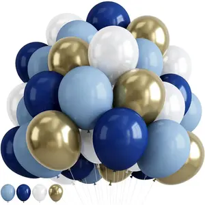 Retro Navy Blue  and White Balloons, 12inch Pastel Dark Light Blue White Latex Balloons with Metallic Chrome  Party Balloon for Boy Birthday Bridal  Shower Graduation Party Decorations