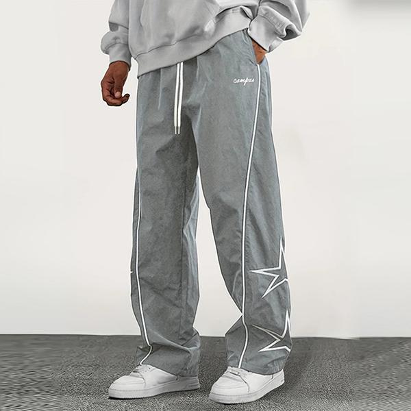 Men's All-Season Loose Tapered Cuff Star-Pattern Embroidered Athletic Pants, Fashion Casual Comfortable Trousers, Polyester Fabric, Trendy Men's Sweatpants Men's All-Season Loose Tapered Cuff Star-Pattern Embroidered Athletic Pants, Fashion Casual Comfortable Trousers, Polyester Fabric, Trendy Men's Sweatpants