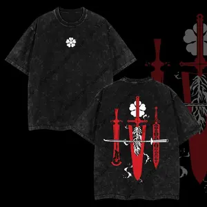JeansFly Limited Edition Anime Sword Double Printed Oversize Lightweight Acid Washed T Shirt Gift