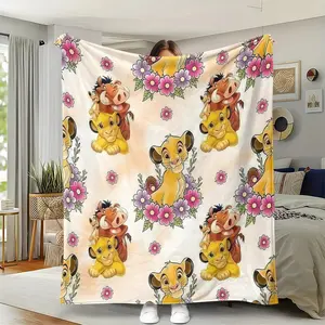 1pc Simba & Pumbaa Cozy Blanket, Floral Design, Flannel Digital Print Throw Blanket, Office Nap Blanket, Sofa Decor Bed Cover