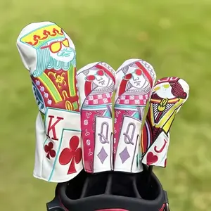 JQK Poker Design Embroidered Golf Headcovers Set (Driver, Fairway, Hybrid, Iron) | Magnetic Snap Closure