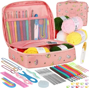 Crochet Kit for Beginners Adults, Crochet Kits Include Yarn, 59pcs Crochet Starter Kit for Beginners Kids,Ergonomic Crochet Hooks 2.0-6.0 mm, Lace Steel Needles 0.6-1.9 mm