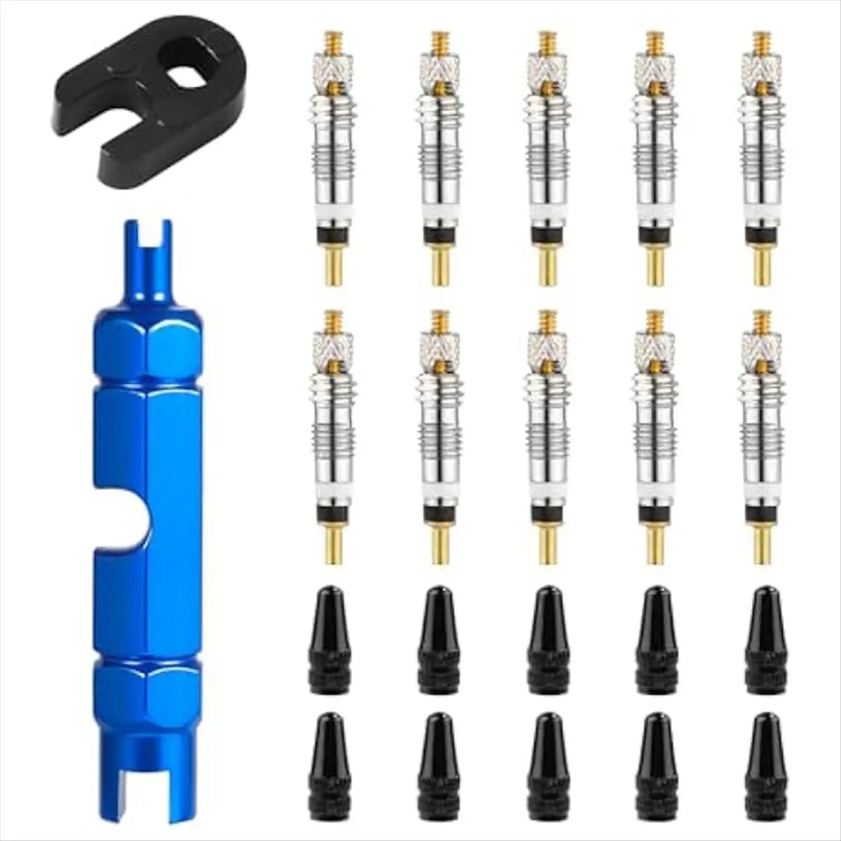 10pcs Valve Core for Presta,Valve Core Bike Bicycle Replacement with 2 Valve Core Remover Tools&10 Valve Stem Core Caps