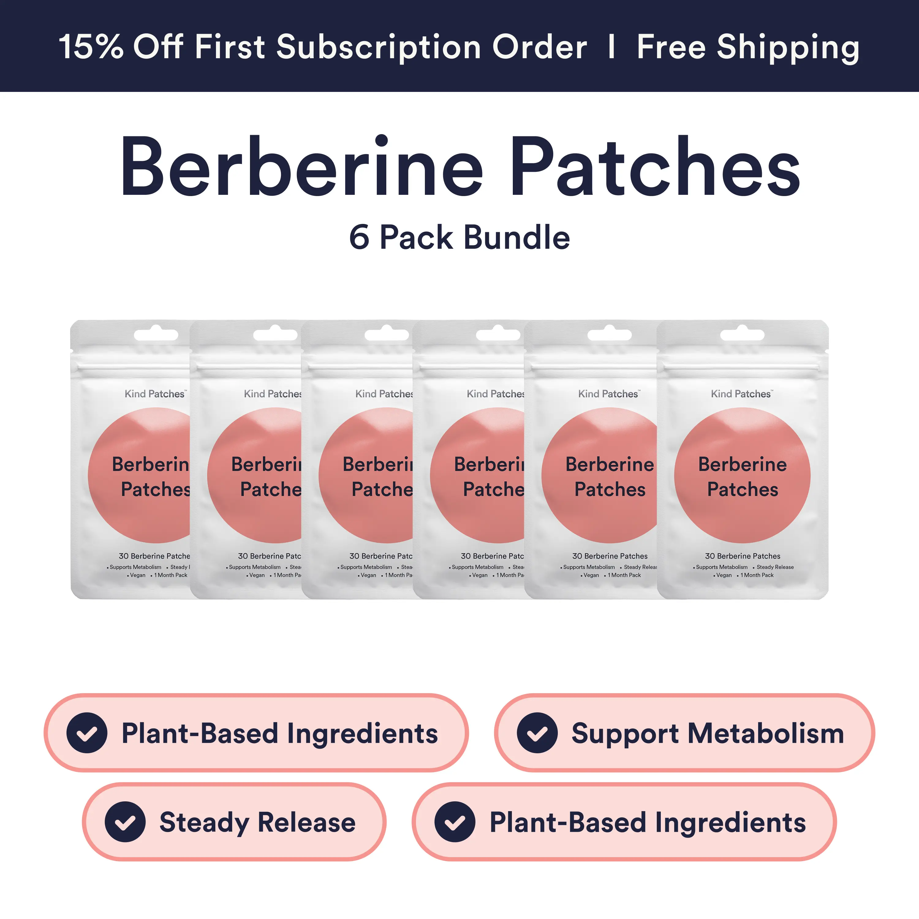 6 Packs of Kind Patches Berberine Patches, Steady Release, Vegan, 6 Months Supply