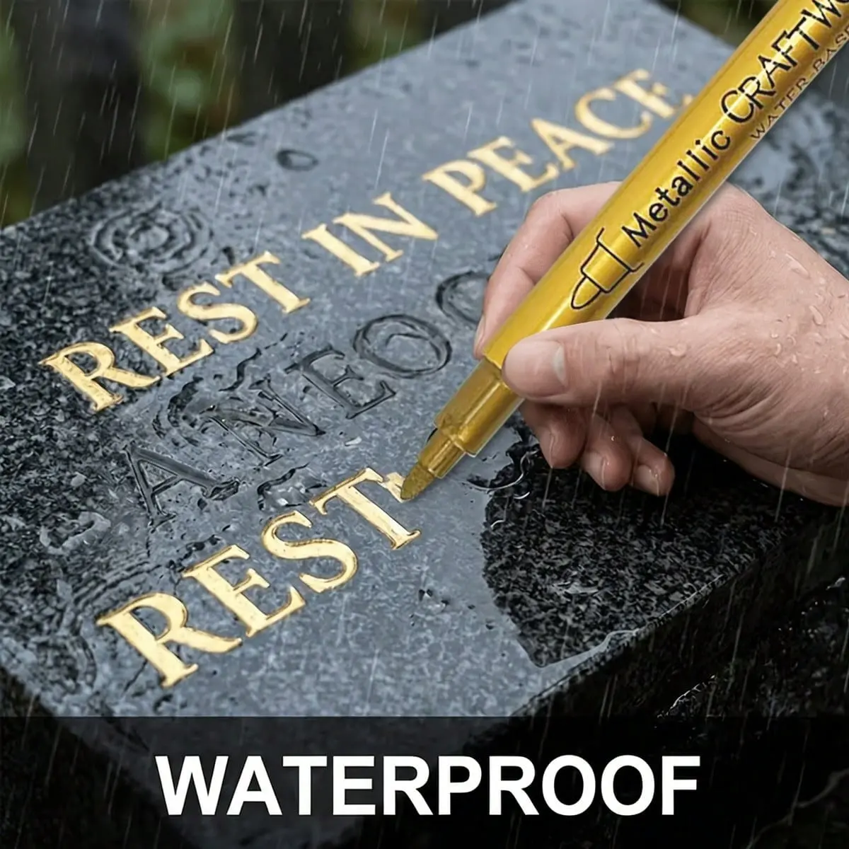 Gold Tombstone Marker Pen, Oil-Based Permanent Paint Pen for Restoring Faded Gravestone Inscriptions, Weatherproof, Waterproof & Quick-Drying Fine Tip Marker for Granite, Marble, Stone & Cemetery Maintenance