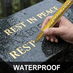 Gold Tombstone Marker Pen, Oil-Based Permanent Paint Pen for Restoring Faded Gravestone Inscriptions, Weatherproof & Quick-Drying Fine Tip Marker for Granite, Marble, Stone & Cemetery Maintenance