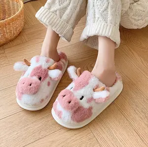 Adorable Cow Fashionable Thickened Sole Warmth, Anti-slip and Deodorant Outdoor Home Autumn Winter Spring Slippers for Men and Women Couples