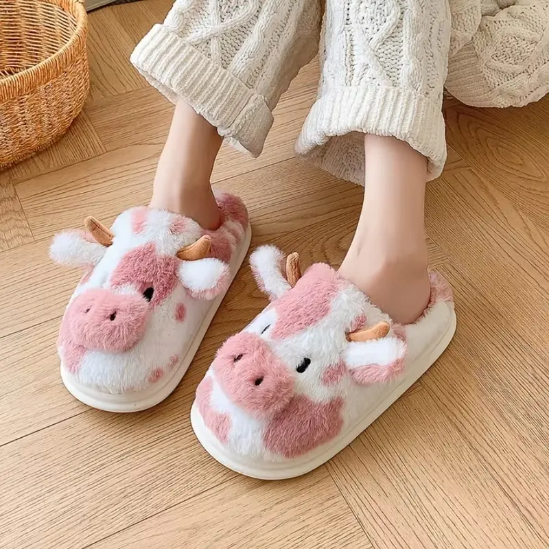 Women's 3D Animal Plush Slippers - Lightweight, Soft Warm Plush Fabric Indoor Use Shoes with Round Toe, Soft Sole, Warmth Boost