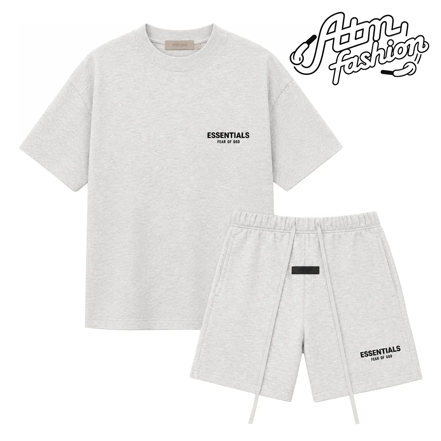 (Tee and Shorts) Fear of God Essentials T-shirt & Shorts Set Stretch Light Oatmeal OVER SIZE Casual Wear Comfortable Fit Simple Design Versatile Everyday Wear Menswear Tops Crewneck ShortSleeve Light