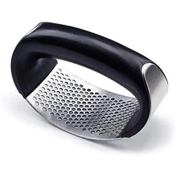 1 PCS Premium Stainless Steel Rocker Garlic Press, Ergonomic Arc Shape Garlic Mincer Crusher With Comfort Non Slip Grip Handle, Easy Clean Kitchen Gadget For Quick Minced Garlic Making, Labor Saving Handheld Tool For Daily Home Cooking And Food Prep Work