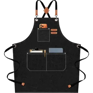 Chef Aprons for Men Women with Oversized Pockets, 16-Ounce Cotton Canvas Cross Back Heavy Duty Work Apron