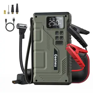 Geeneu Jump Starter with Air Compressor, 5000A Portable Car Jumper, 150PSI Digital Tire Inflator, Type-C Quick Charge Charger Box, 12V Lithium Battery Automotive Safety Tool Cable Usb