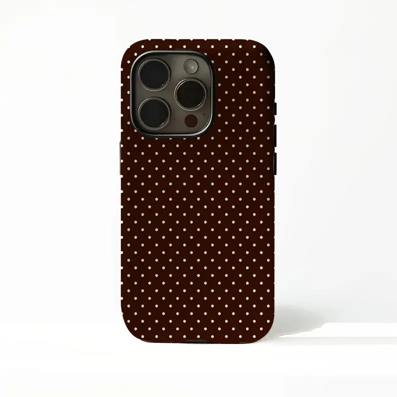 Classic Brown Polka Dot Shockproof Smartphone Case - Protective Accessory for iPhone 17 ProMax,16 Plus,15 ProMax,14 Pro,13 Max,12,11 & Samsung S25 Edge,S24,S23,S22,S21,Note 20 Ultra,FE,A71,A56,A36 (Great Gift Option), Protection, Pc + Tpu, Soft Inner Laye