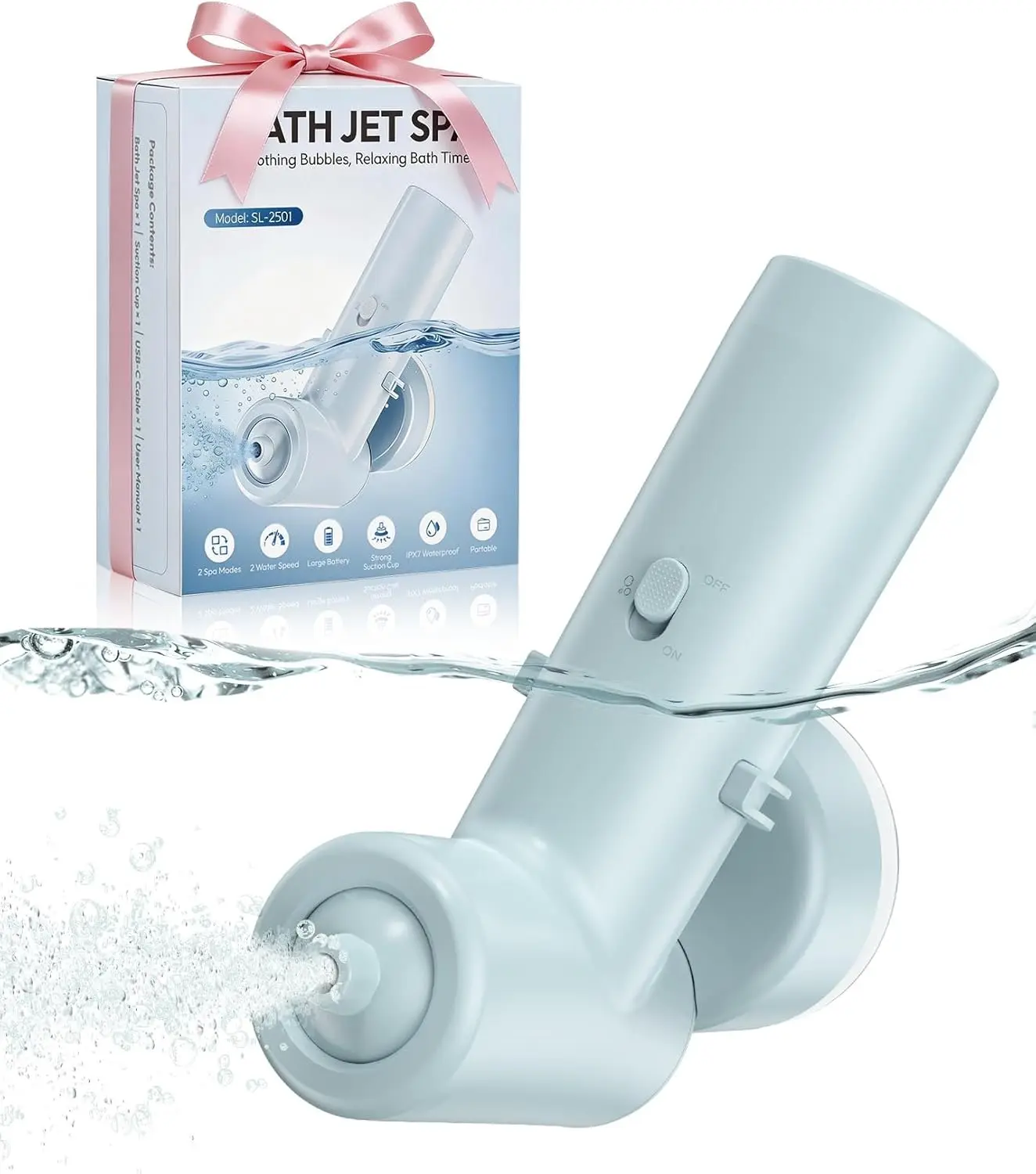 Rechargeable Bath Spa Jets for Tub – Portable Bubble Bath Machine with 2 Speeds for Home Spa, Stress Relief & Muscle Relaxation