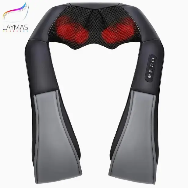 LAYMAS Faux Leather Shiatsu Massage Pillow - Lightweight Black Muscle Pain Reliever - For Back, Shoulders, Feet, Legs - Neck Shoulder Relaxer - Ideal Gift