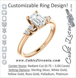 Cubic Zirconia Engagement Ring- The Karima (Customizable Radiant Cut 5-stone style with Quad Bar-set Round Accents)