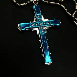 Dark Knight Cross Pendant Necklace with Bamboo-Link Chain
