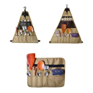 Outdoor tableware storage bag portable camping picnic cookware barbecue storage hanging bag triangular storage bag essentials