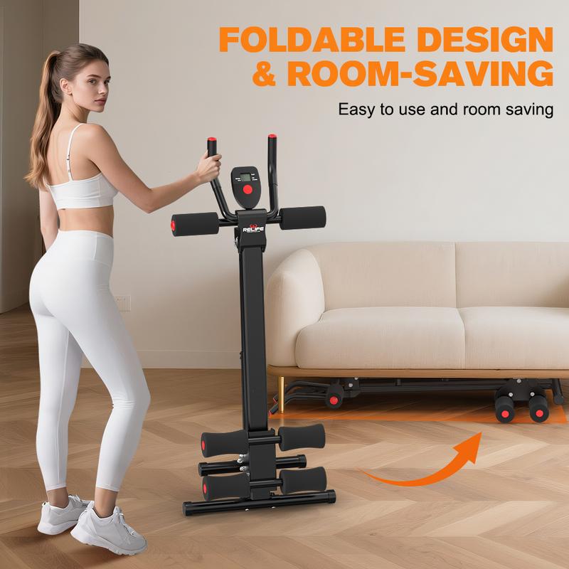 Relife Sports Adjustable Ab Trainer Machine with LCD Monitor, Knee Protection, Foldable Ab Exercise Machine for Arm and Buttocks-Core & Ab Trainer at Home Gym-dealsforyoudays Abdominal Training Equipment