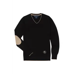 Black  with Tan Trey V-Neck Sweater